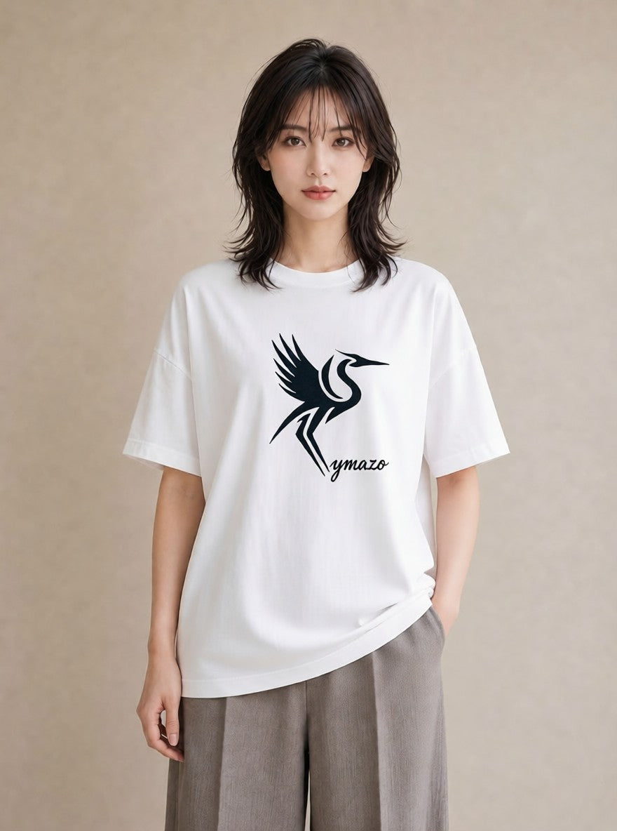 プリントTシャツ レディース 折り鶴 折り紙 ナチュラル アンティーク イラスト 線画 散歩 お出かけ 白T YMAZO