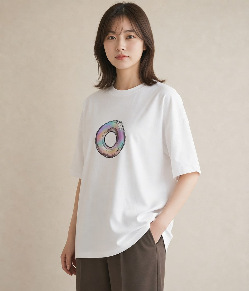 グラフィックTシャツ レディース ベーグル 食べ物 フード イラスト ラフ 帰省 白T YMAZO