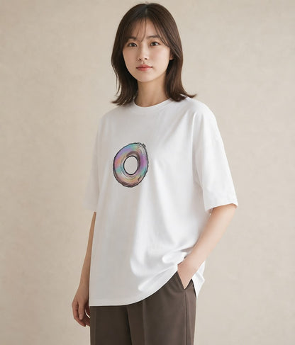 グラフィックTシャツ レディース ベーグル 食べ物 フード イラスト ラフ 帰省 白T YMAZO
