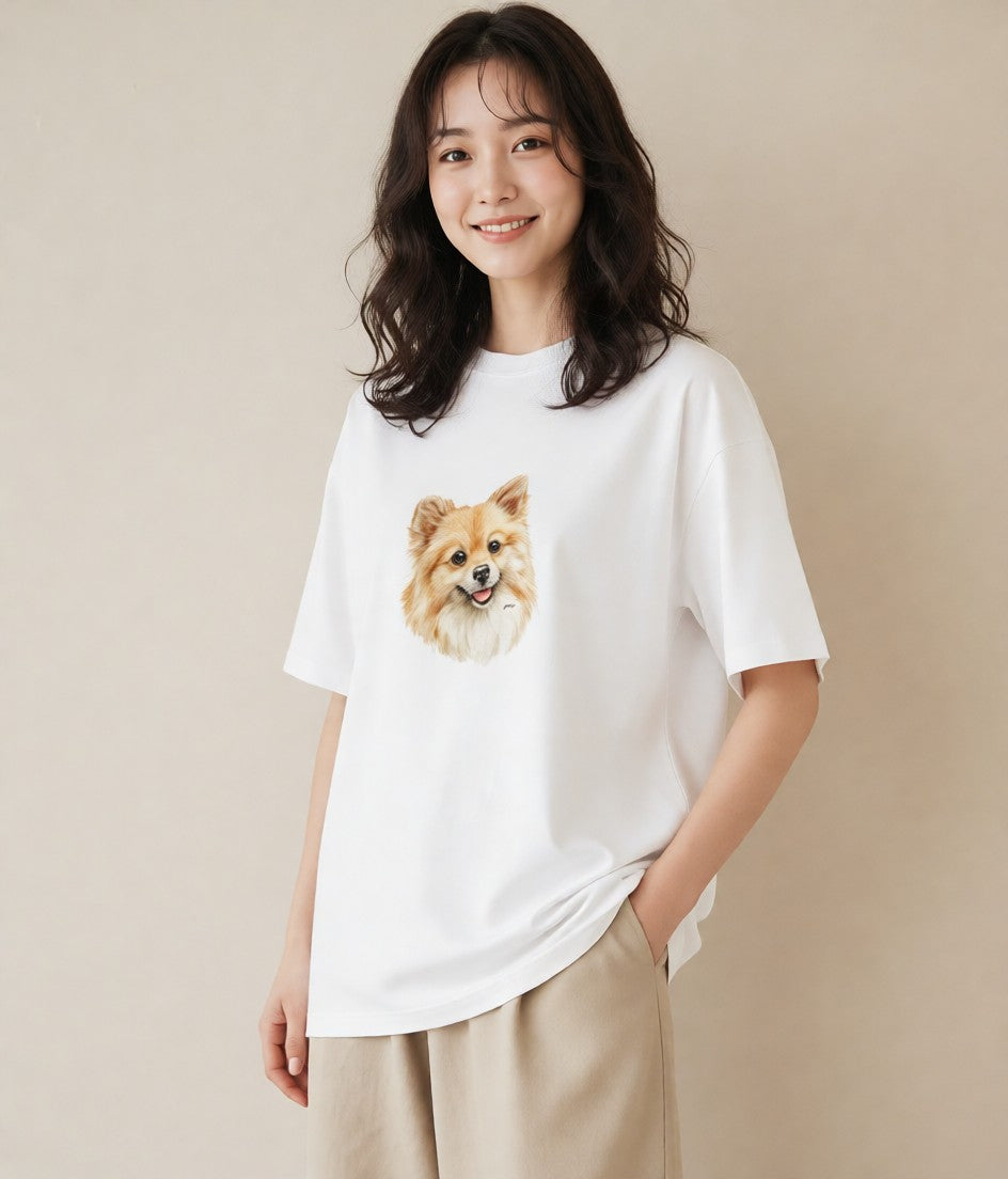 Tシャツ レディース ポメラニアン ポメ 犬 いぬ イラスト ミセス 春コーデ 白T YMAZO