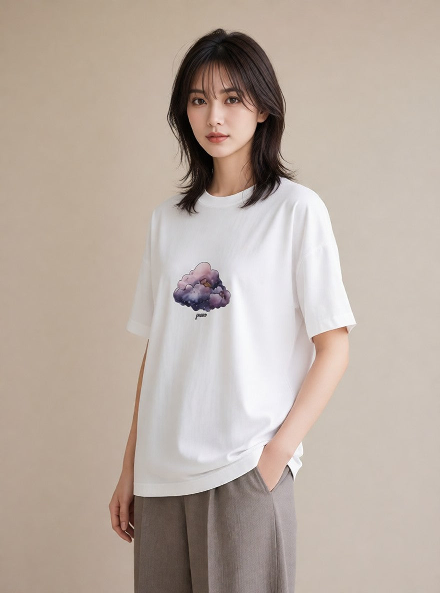 デザインTシャツ レディース オーロラ 星空 宇宙 イラスト 旅行コーデ おしゃれギフト 社会人 白T YMAZO