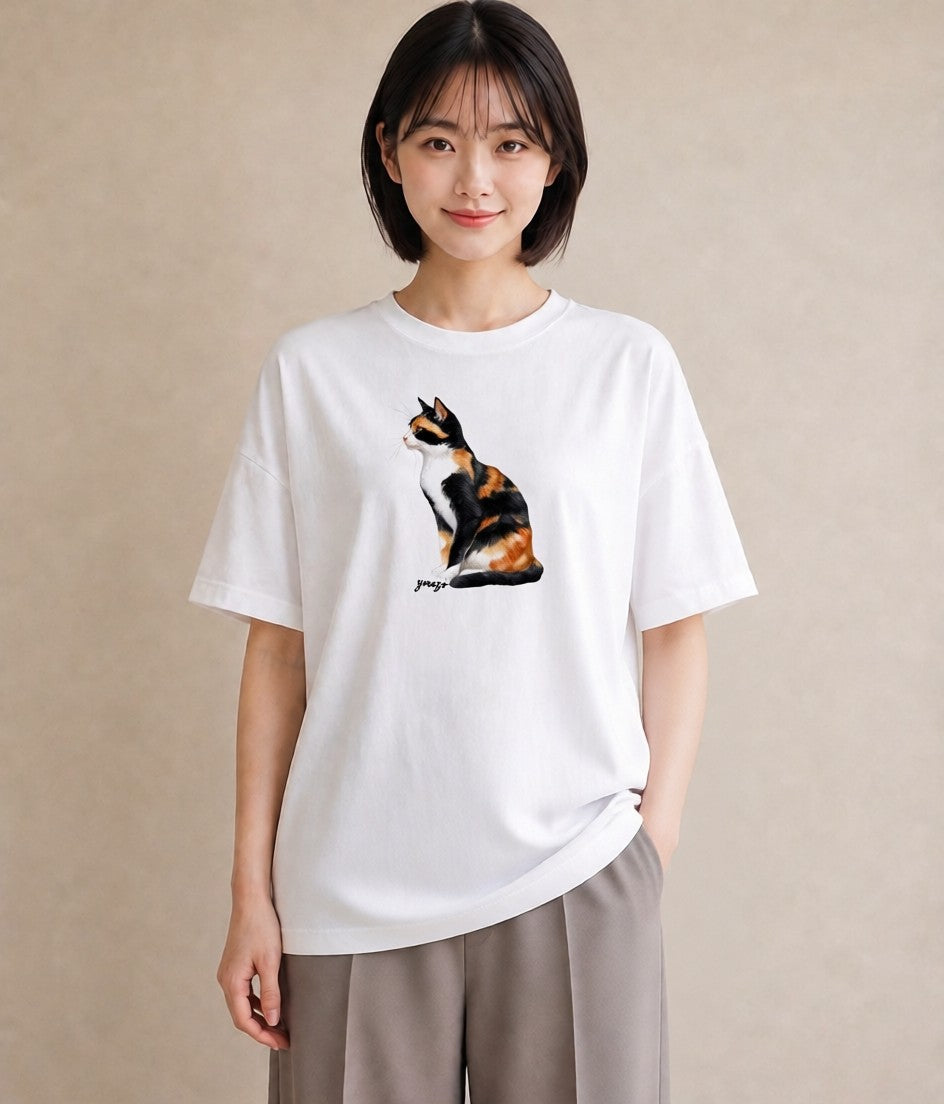 グラフィックTシャツ レディース キジトラ 猫 ねこ イラスト ポップ 送別ギフト 通勤 白T YMAZO