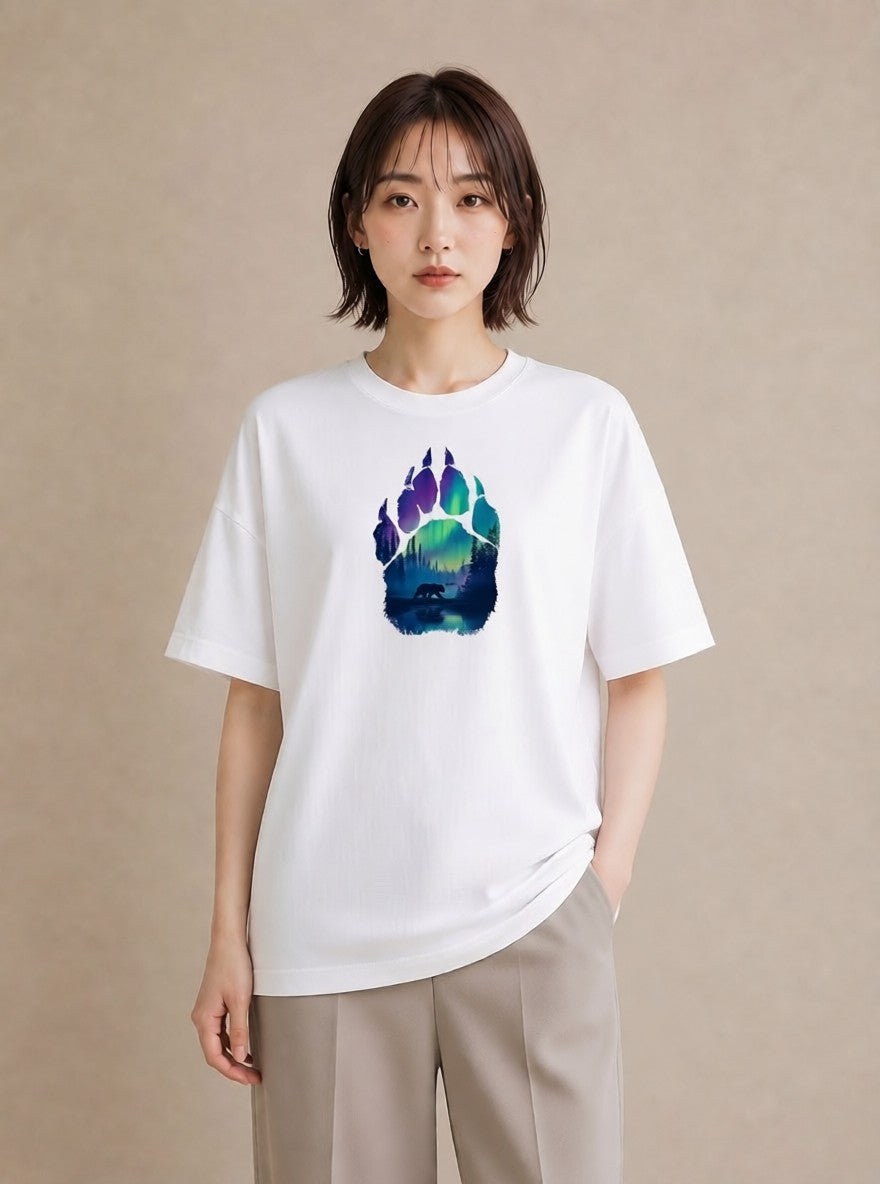 プリントTシャツ レディース オーロラ 星空 宇宙 イラスト ユニーク 在宅 公園 白T YMAZO