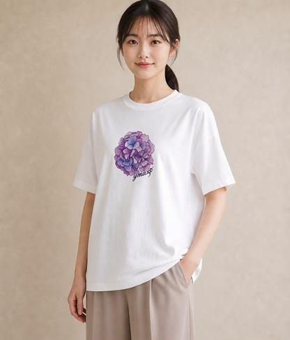 プリントTシャツ レディース あじさい 紫陽花 アジサイ 花 花柄 イラスト ナチュラル 女性 旅行用 白T