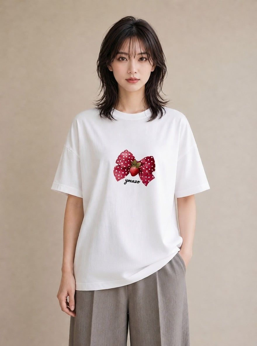 デザインTシャツ レディース ショートケーキ 食べ物 フード イラスト きれいめカジュアル 秋コーデ おしゃれギフト 白T YMAZO