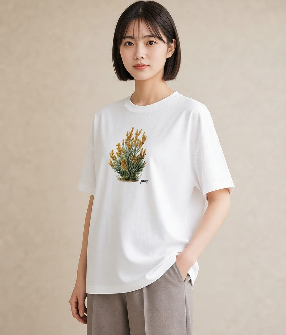 Tシャツ レディース 苔 植物 ボタニカル イラスト きれいめカジュアル 女子会 お揃い 白T YMAZO