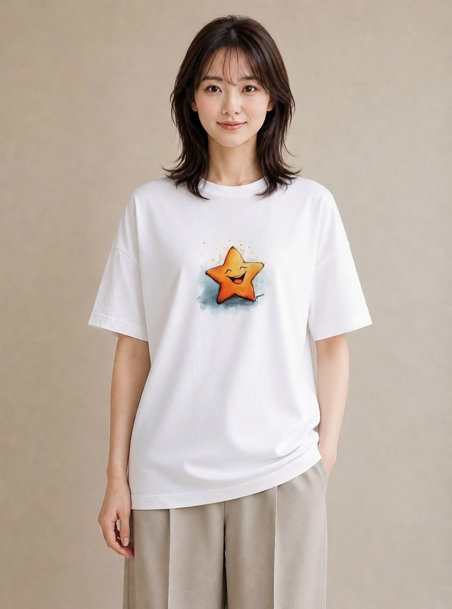 デザインTシャツ レディース 星 星空 宇宙 イラスト シンプル 送別ギフト 通勤 白T YMAZO