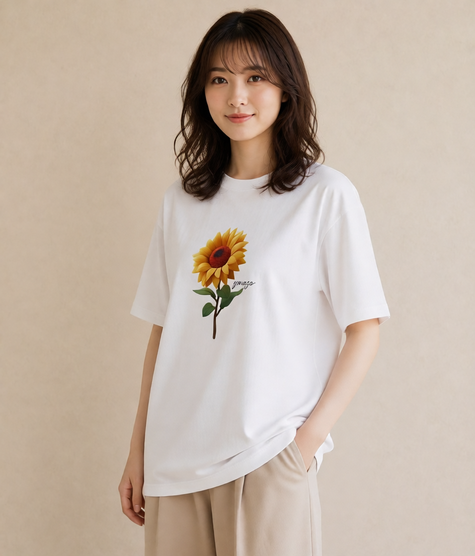 デザインTシャツ レディース ひまわり 向日葵 花 花柄 イラスト 親子 20代 白T