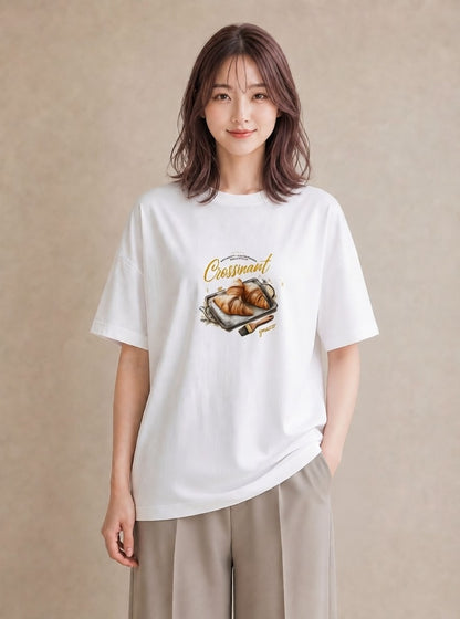 デザインTシャツ レディース パン ベーカリー レトロ イラスト カフェ服 クリスマス 白T YMAZO