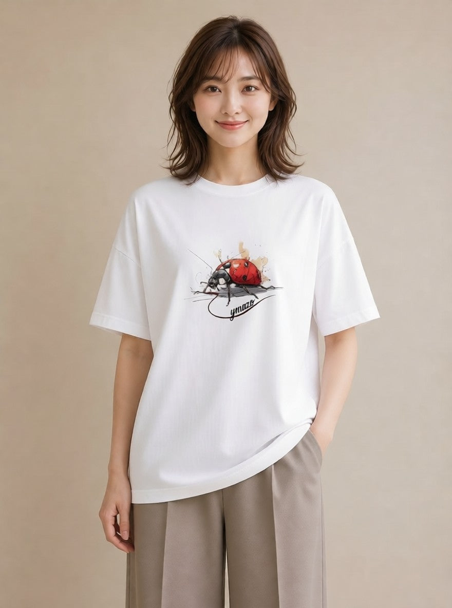 デザインTシャツ レディース てんとう虫 昆虫 虫 イラスト 母娘コーデ 自分用 白T YMAZO