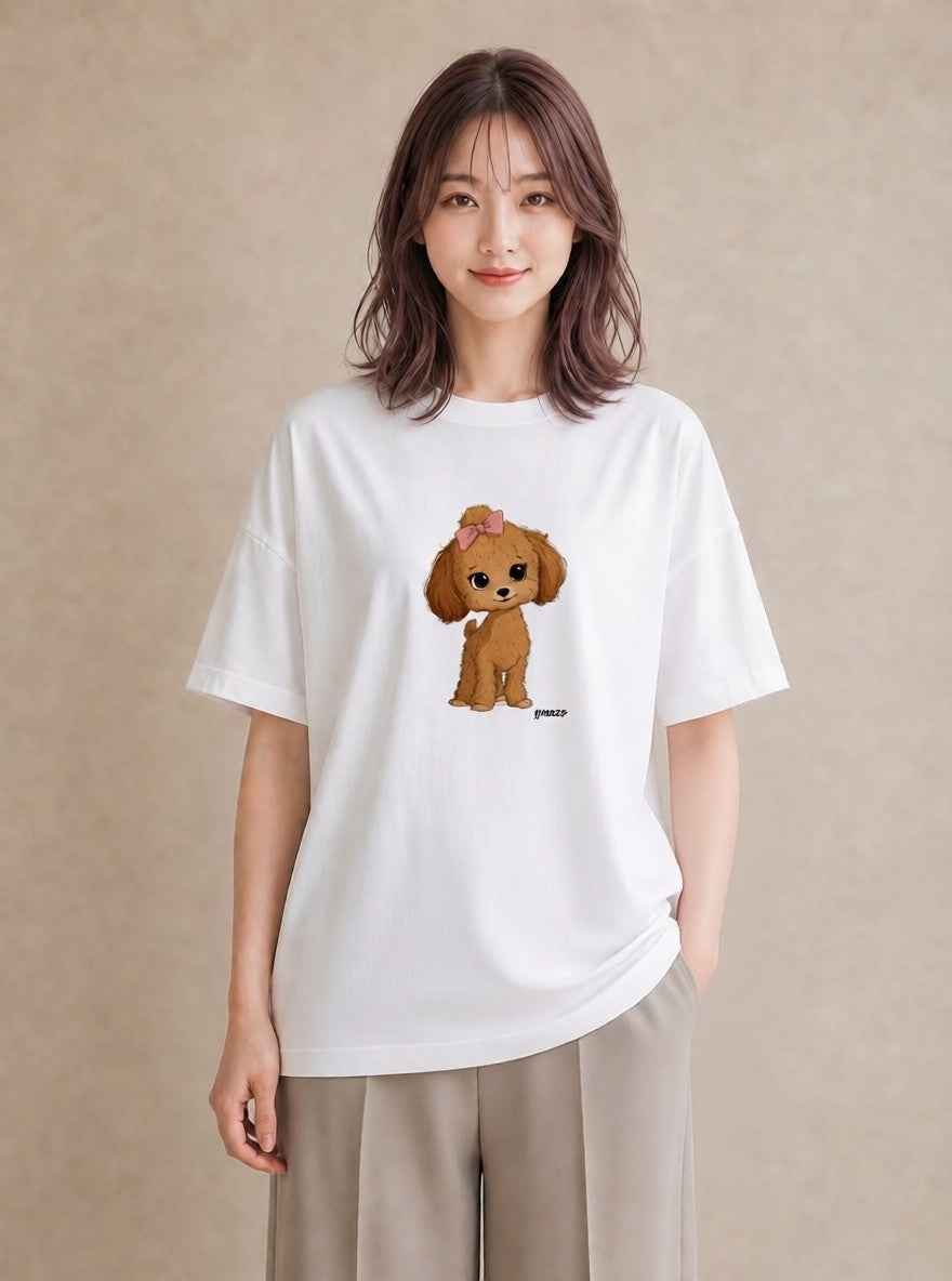 グラフィックTシャツ レディース トイプードル プードル 犬 いぬ イラスト 抜け感 夏コーデ 通学 白T YMAZO