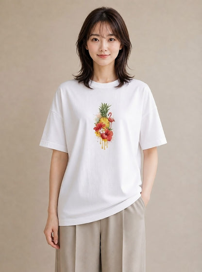 Tシャツ レディース パイナップル 食べ物 フード イラスト 散歩 お出かけ 白T YMAZO