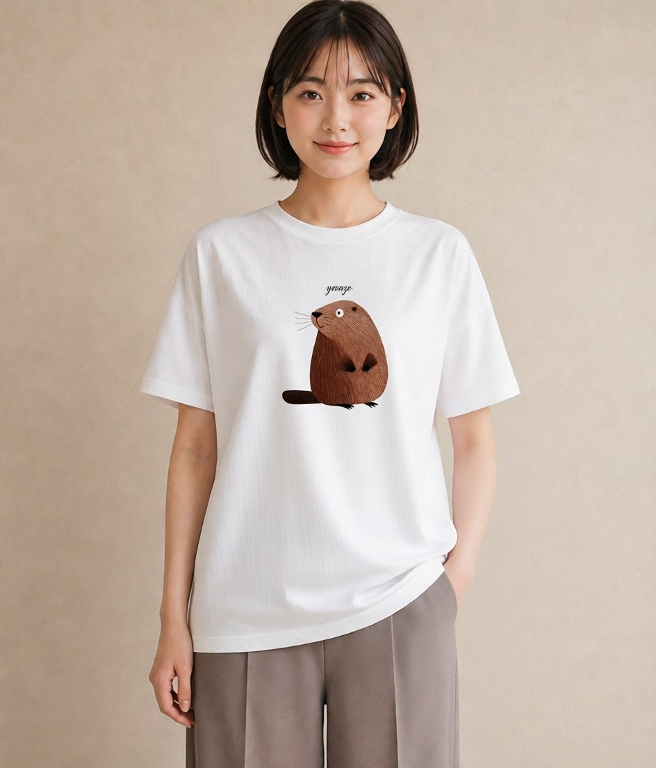 デザインTシャツ レディース ラッコ 動物 アニマル イラスト 姉妹 送別ギフト 白T YMAZO