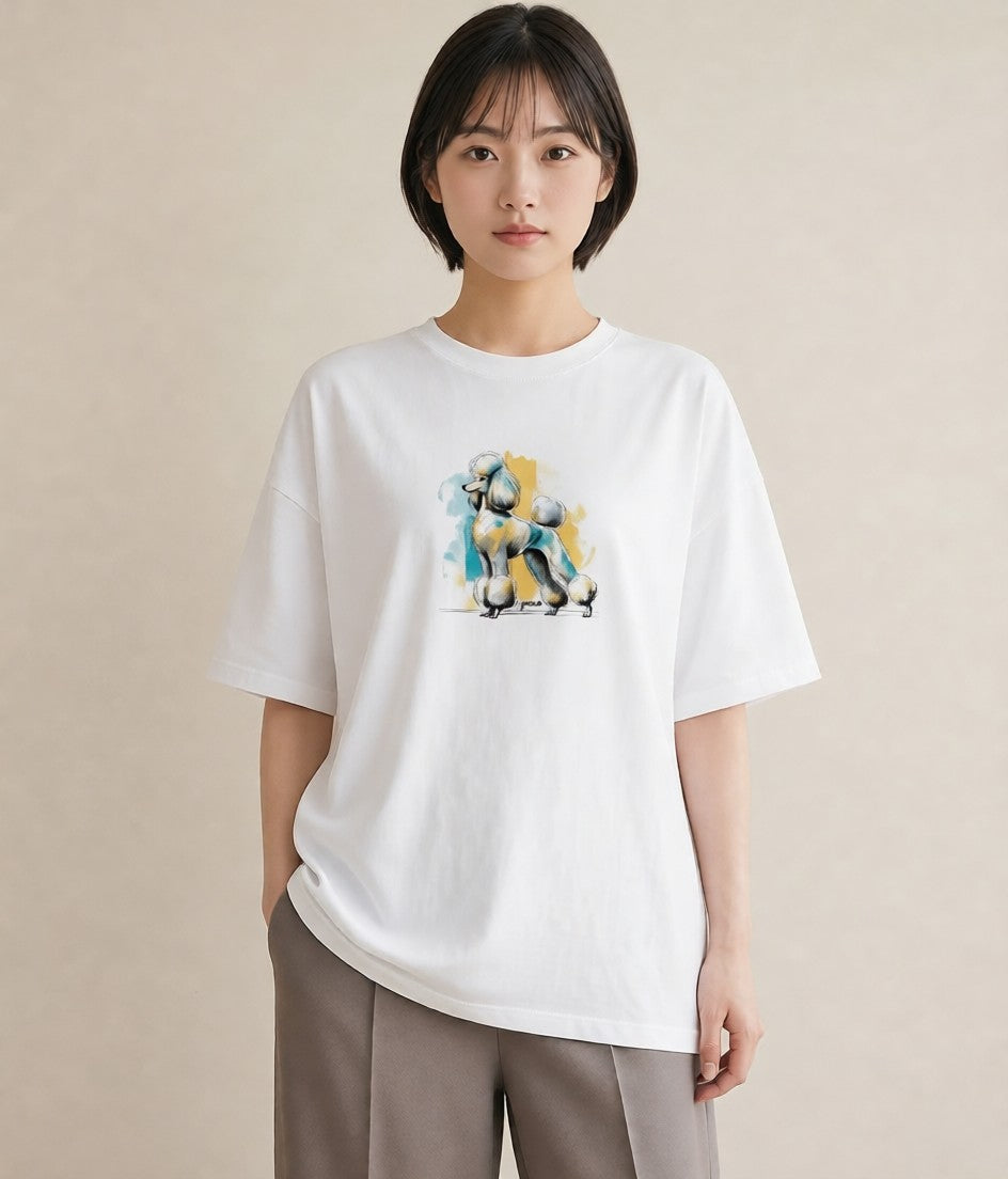 デザインTシャツ レディース トイプードル プードル 犬 いぬ イラスト レトロ おしゃれギフト 社会人 白T YMAZO