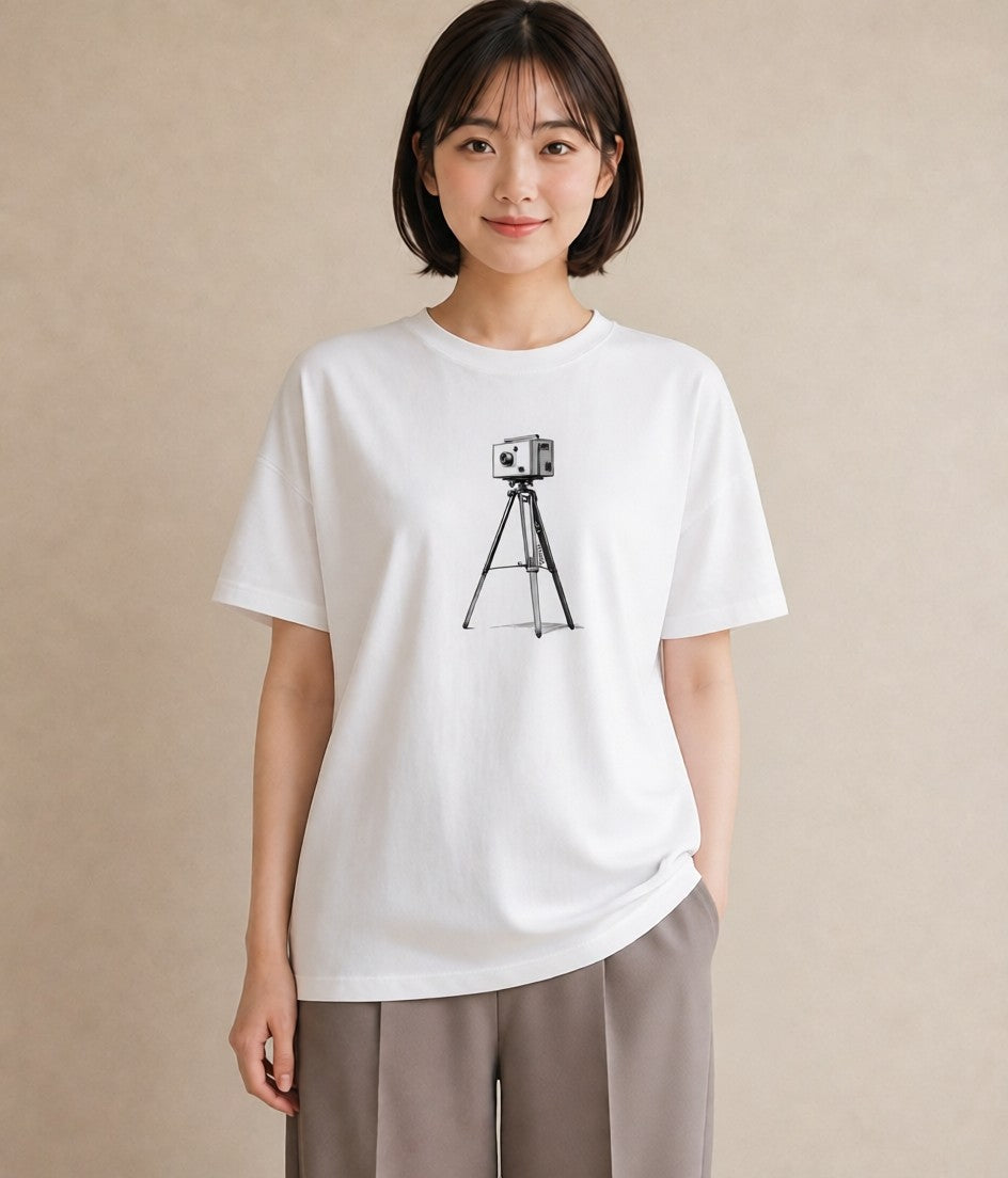 プリントTシャツ レディース カメラ フィルムカメラ レトロカメラ イラスト 手描き風 旅行 母娘コーデ 白T YMAZO