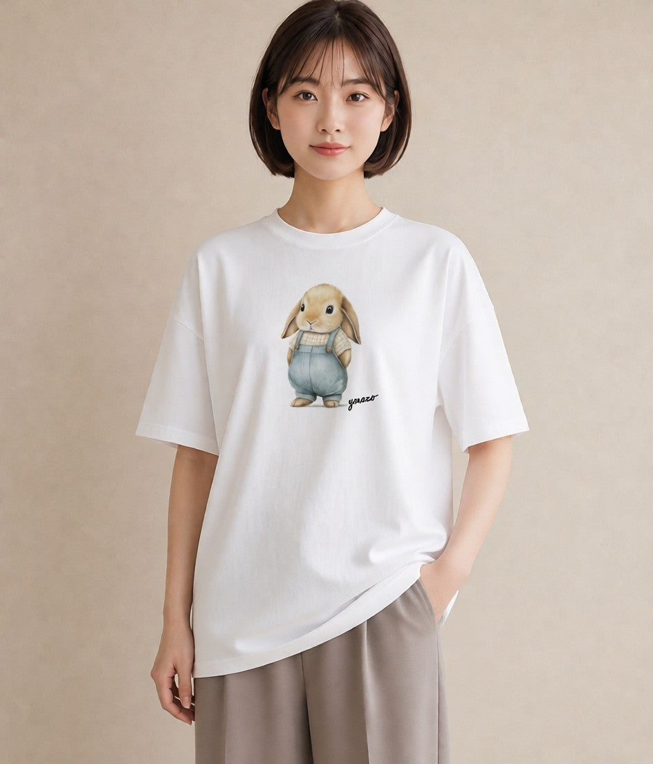 グラフィックTシャツ レディース うさぎ ウサギ ラビット ペット 動物 イラスト レトロ カフェ服 クリスマス 白T YMAZO