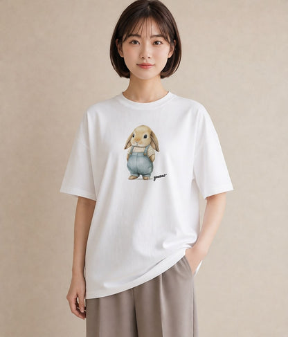 グラフィックTシャツ レディース うさぎ ウサギ ラビット ペット 動物 イラスト レトロ カフェ服 クリスマス 白T YMAZO