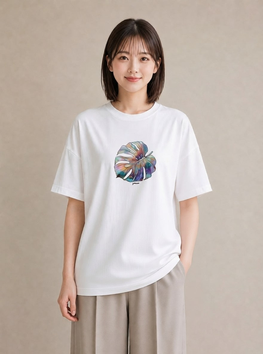 グラフィックTシャツ レディース モンステラ 植物 ボタニカル イラスト 線画 クリスマス 旅行 白T YMAZO