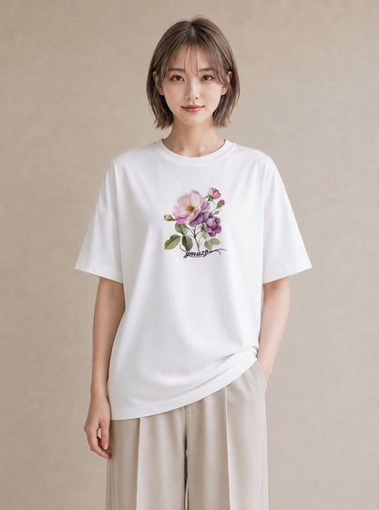 デザインTシャツ レディース バラ 薔薇 ローズ 花 花柄 イラスト ガーリー クリスマス 旅行 白T