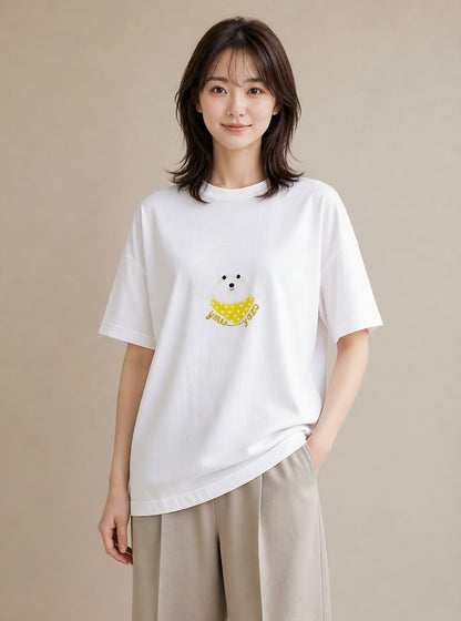 半袖Tシャツ レディース わんこ 犬 いぬ イラスト シック おしゃれギフト 社会人 白T YMAZO