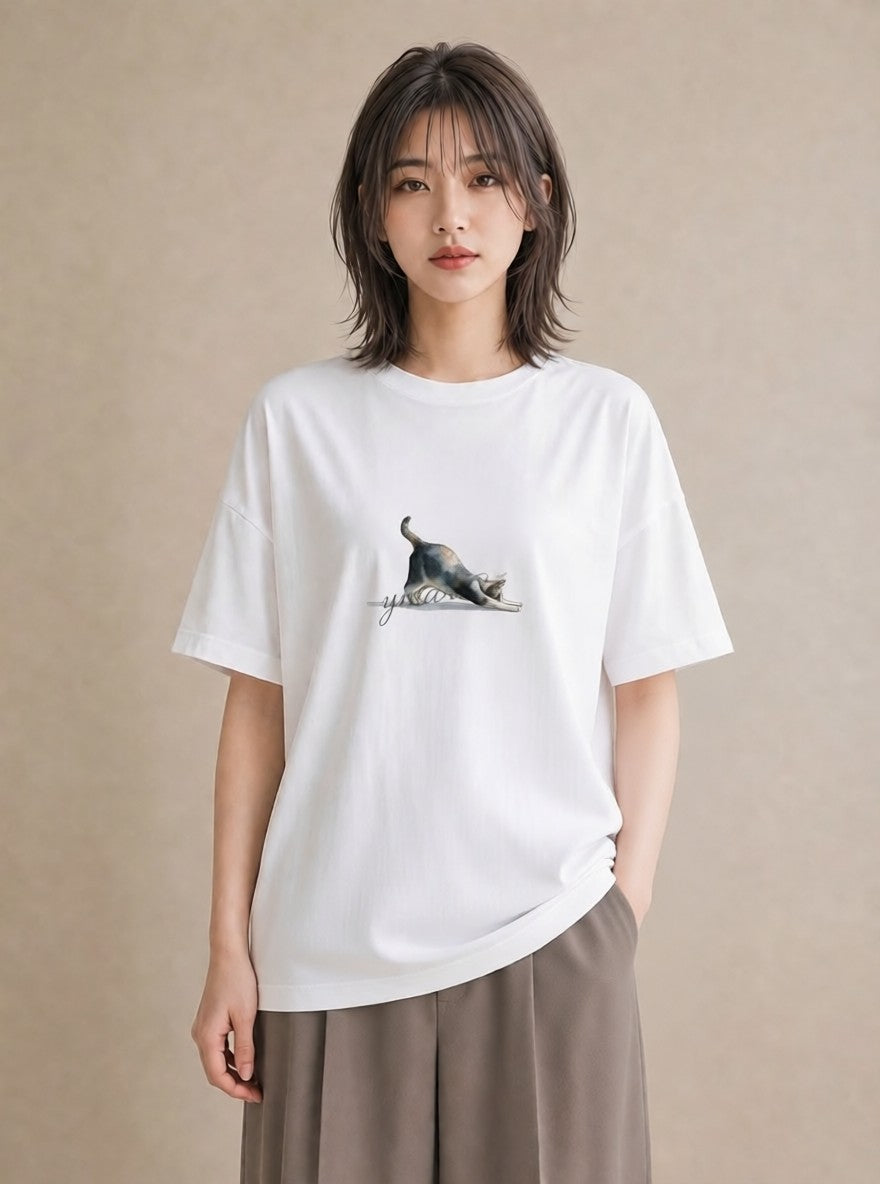 グラフィックTシャツ レディース スコティッシュフォールド 猫 ねこ イラスト 旅行コーデ 親子 20代 白T YMAZO