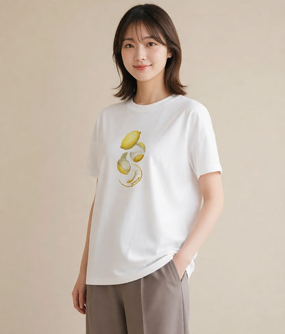 プリントTシャツ レディース レモン 檸檬 食べ物 フード イラスト 休日コーデ カフェ巡り 女子会 白T YMAZO