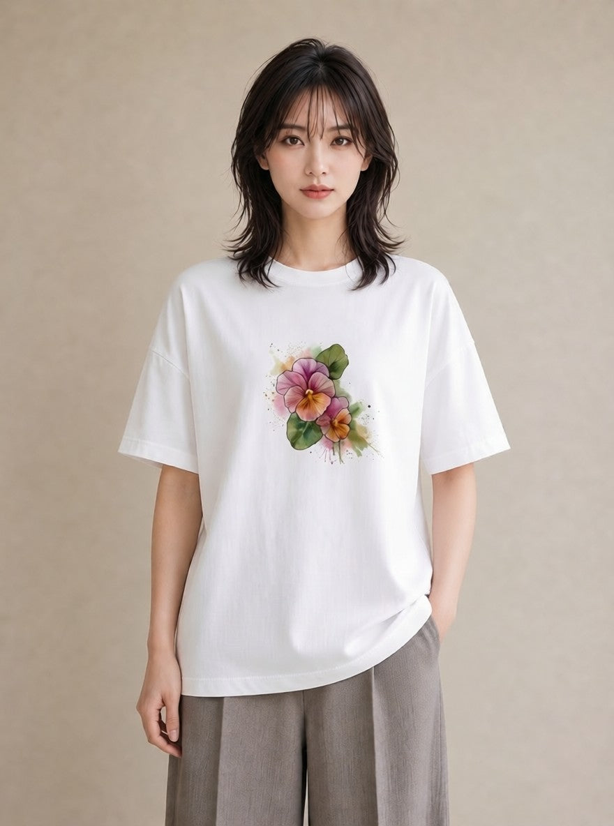 グラフィックTシャツ レディース あさがお 朝顔 花 花柄 イラスト シック 通勤 在宅 白T YMAZO