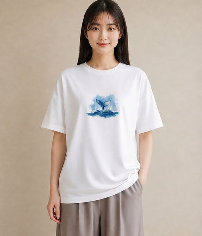 グラフィックTシャツ レディース クジラ 海の生き物 海 イラスト レトロ 母娘コーデ 自分用 白T YMAZO