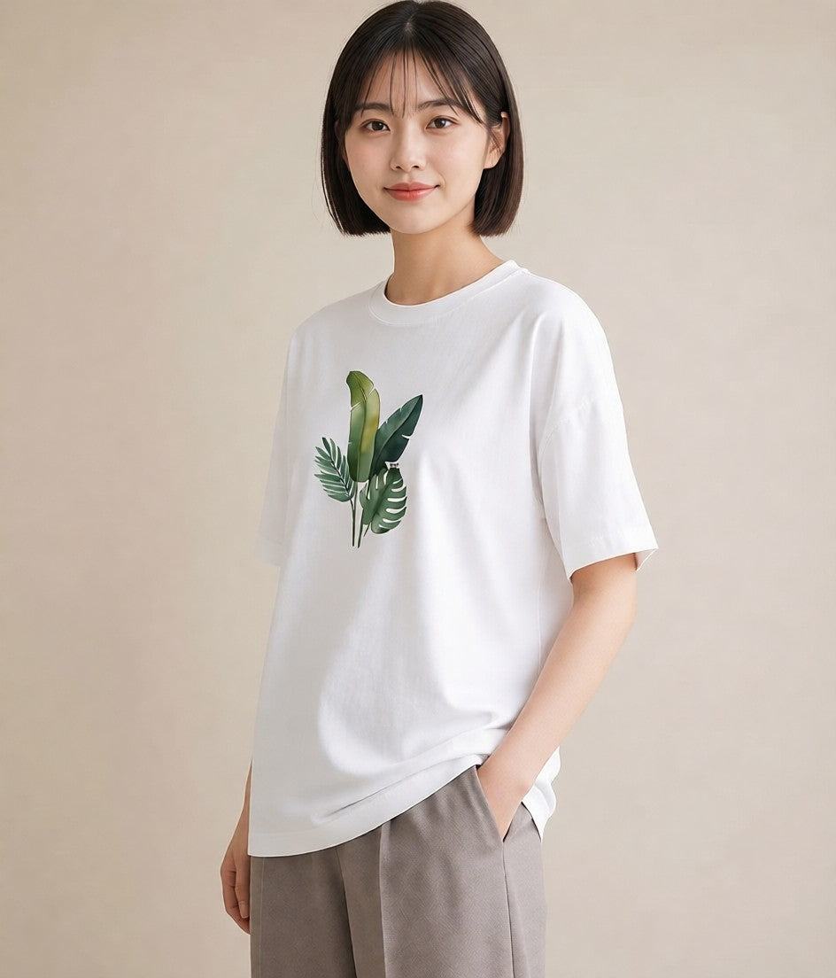 デザインTシャツ レディース バナナ 食べ物 フード イラスト ラフカジュアル 春服 ミセス 白T YMAZO