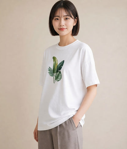 デザインTシャツ レディース バナナ 食べ物 フード イラスト ラフカジュアル 春服 ミセス 白T YMAZO