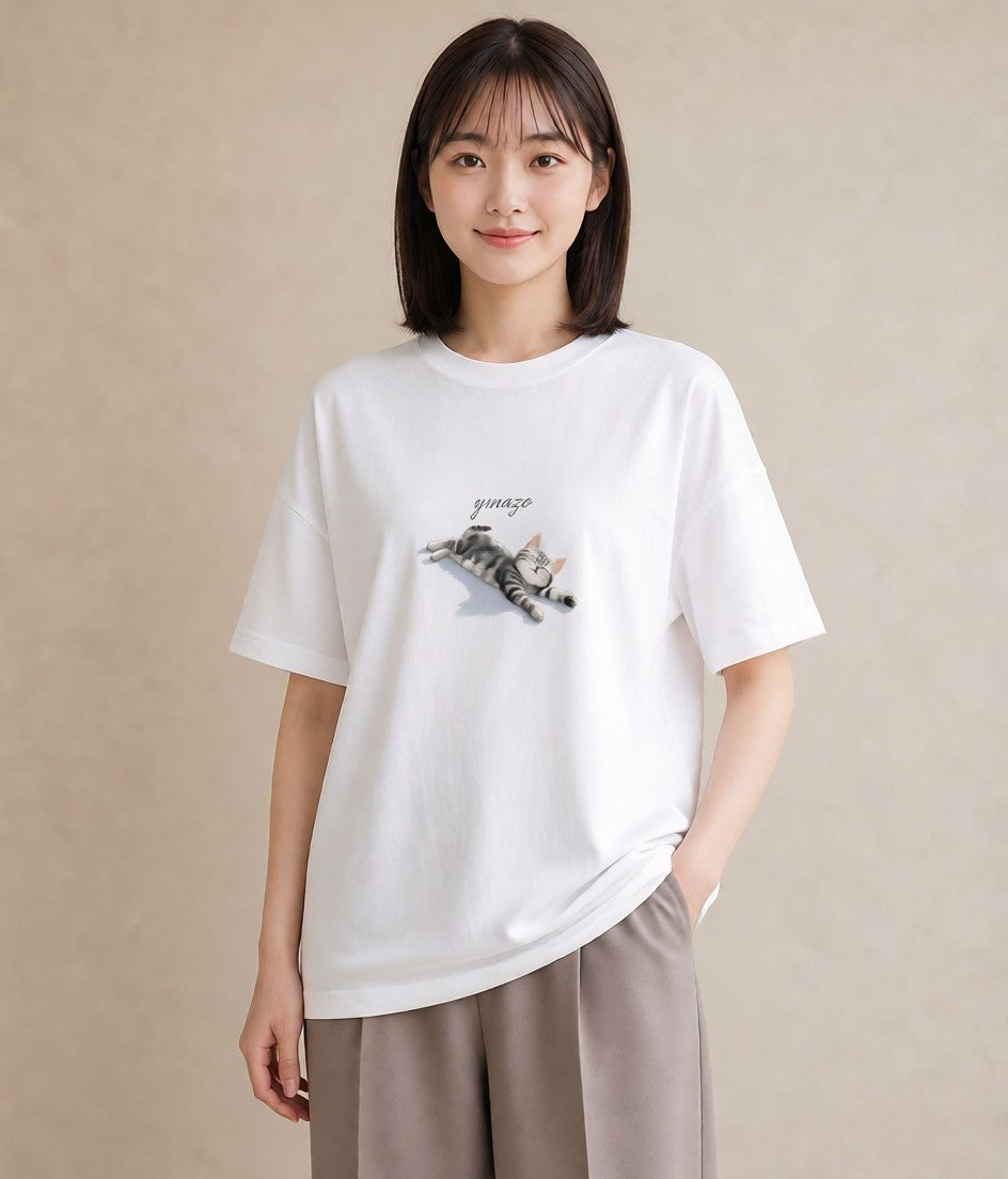 デザインTシャツ レディース 肉球 猫 ねこ イラスト カフェ巡り 女子会 白T YMAZO