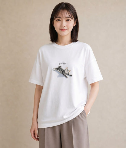 デザインTシャツ レディース 肉球 猫 ねこ イラスト カフェ巡り 女子会 白T YMAZO