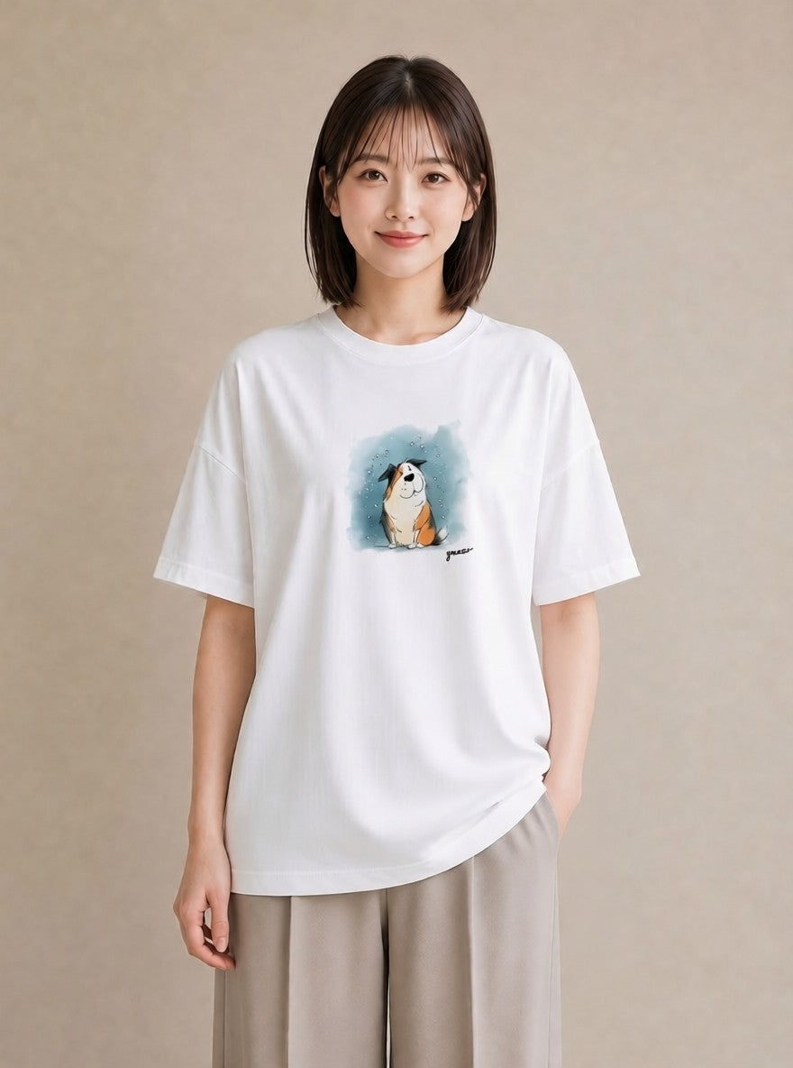 プリントTシャツ レディース ボーダーコリー 犬 いぬ イラスト ガーリー カジュアルコーデ 買い物 白T YMAZO