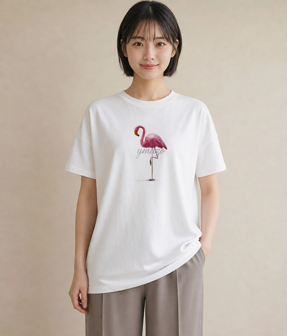 Tシャツ レディース フラミンゴ 動物 アニマル イラスト お揃い 親子 白T YMAZO