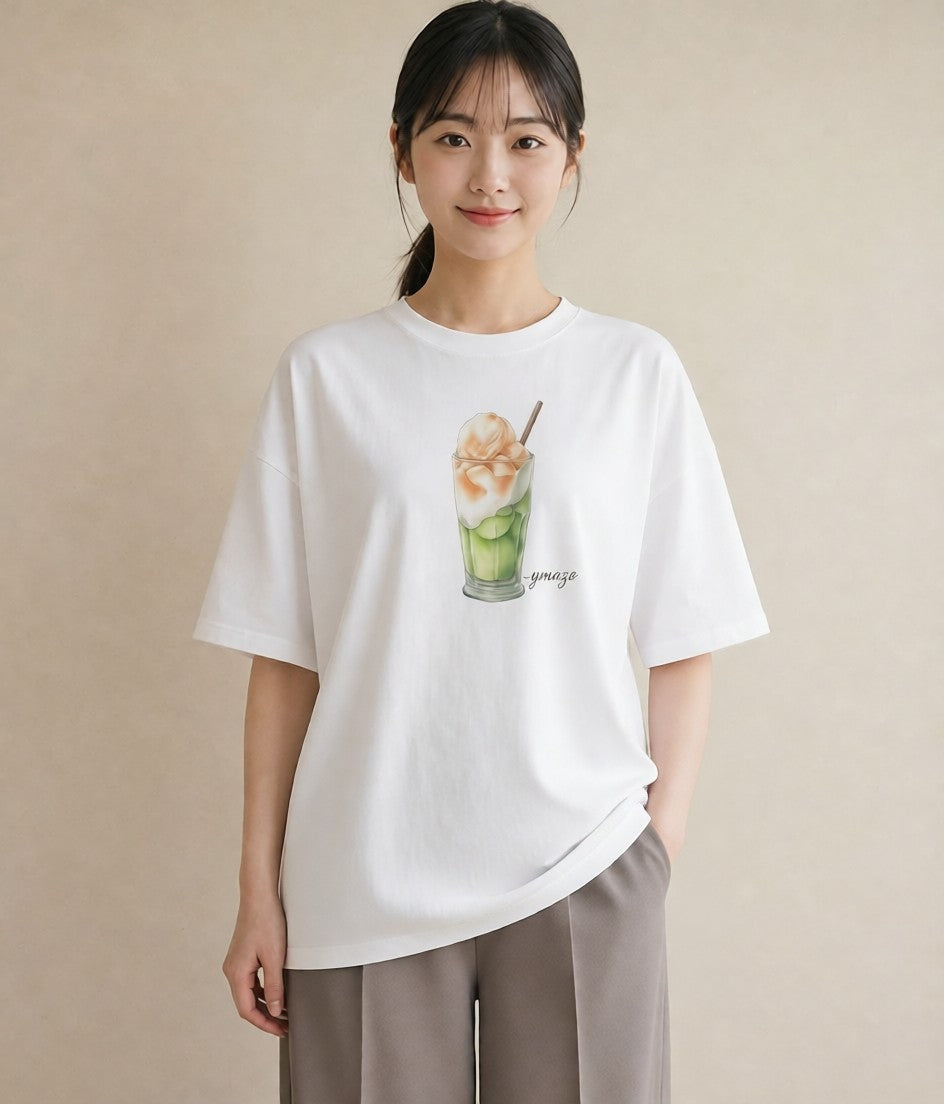 グラフィックTシャツ レディース カフェオレ 食べ物 フード イラスト ラフ 女性 旅行用 白T YMAZO