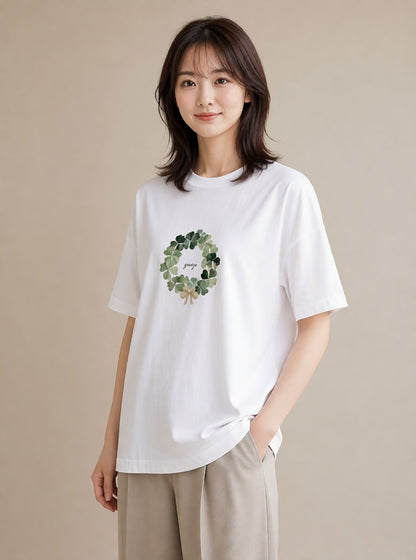 プリントTシャツ レディース クローバー 四つ葉 花 花柄 イラスト 淡色 送別ギフト 通勤 白T YMAZO
