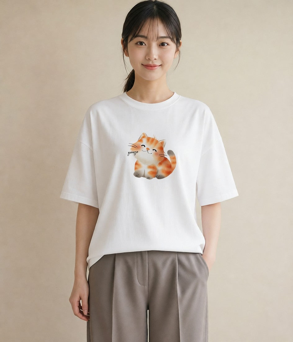 デザインTシャツ レディース 三毛猫 みけねこ 三毛 猫 ねこ イラスト ニュアンス 女性向けギフト 散歩 白T YMAZO