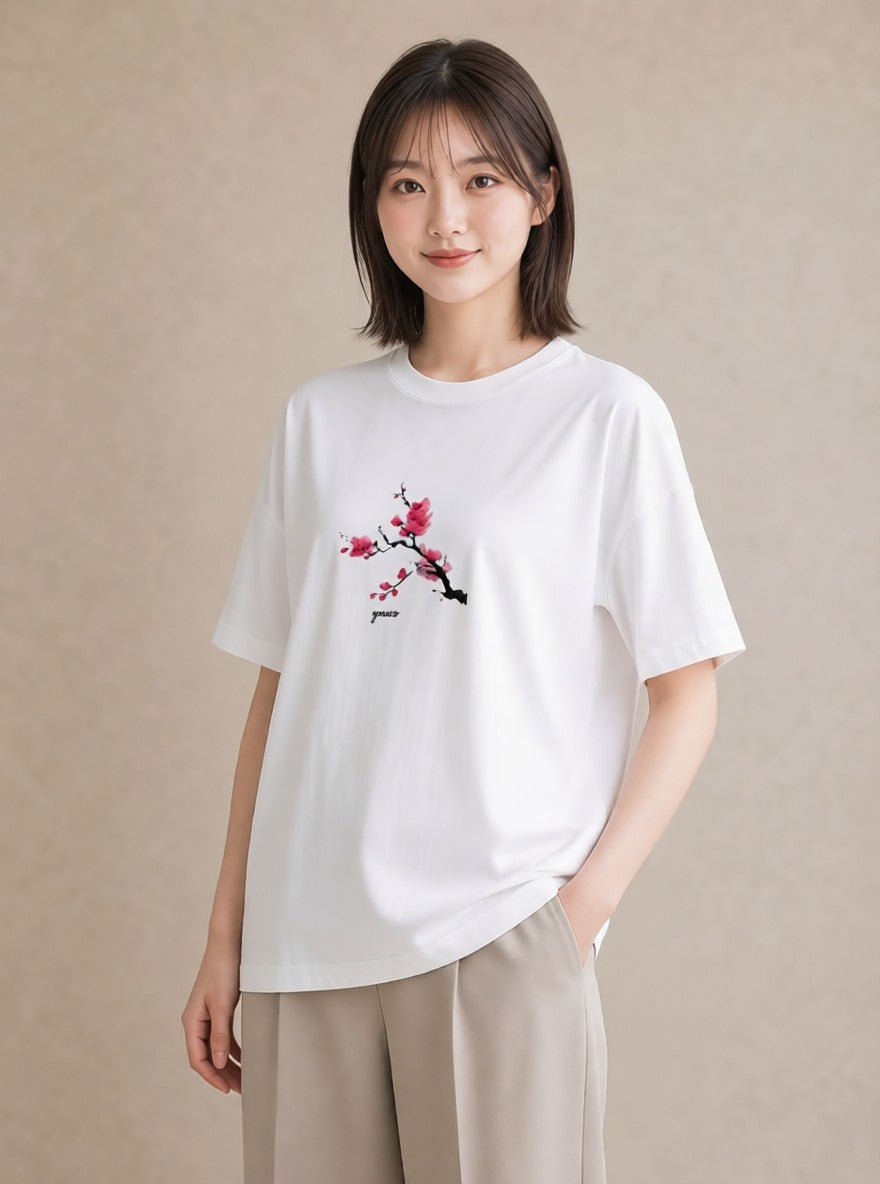 デザインTシャツ レディース さくら 桜 サクラ 花 花柄 イラスト ナチュラル ラフ レイヤード 白T YMAZO