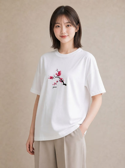 デザインTシャツ レディース さくら 桜 サクラ 花 花柄 イラスト ナチュラル ラフ レイヤード 白T YMAZO