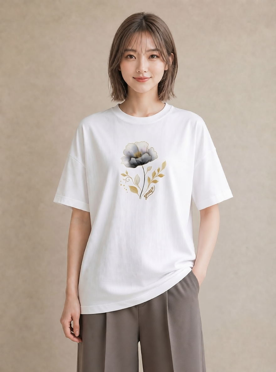 プリントTシャツ レディース あさがお 朝顔 花 花柄 イラスト ラフ レイヤード 友達ギフト 白T