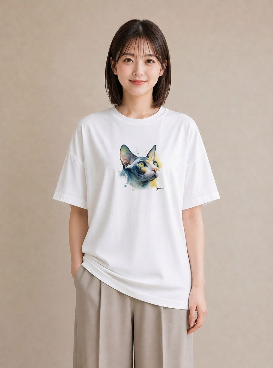 デザインTシャツ レディース 猫 ねこ イラスト 送別ギフト 通勤 白T YMAZO