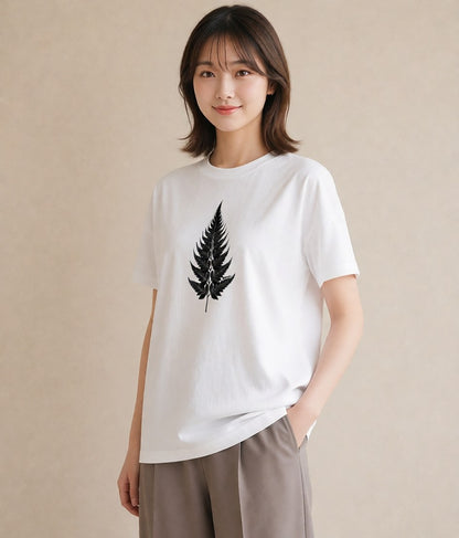 半袖Tシャツ レディース シダ 植物 ボタニカル イラスト カフェ巡り 女子会 白T YMAZO