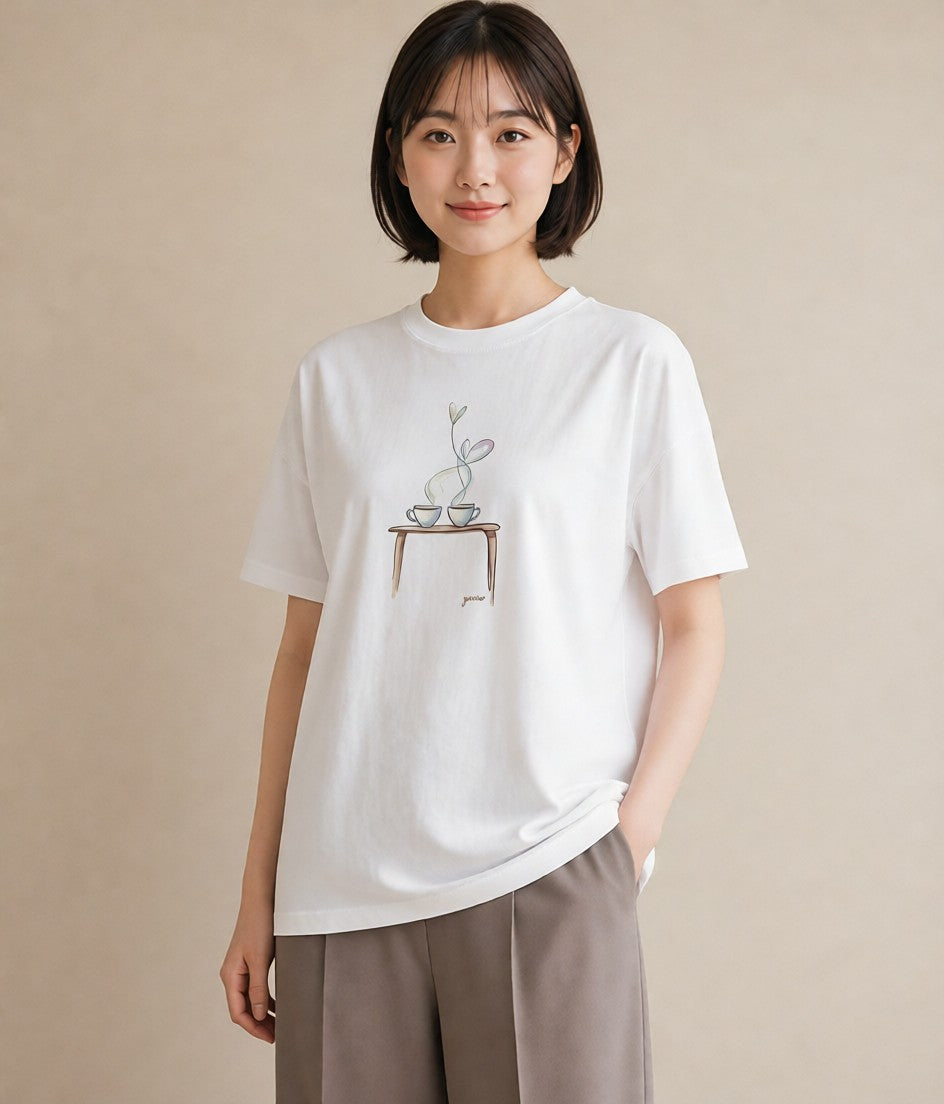 グラフィックTシャツ レディース コーヒー カフェ 珈琲 イラスト 休日コーデ 旅行用 海 白T YMAZO