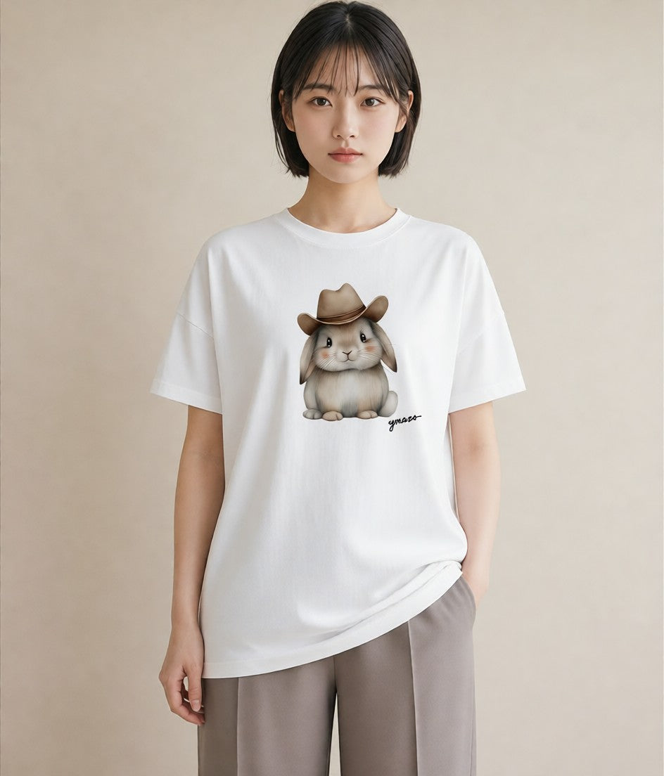 デザインTシャツ レディース うさちゃん ペット 動物 イラスト 手描き風 自分用 ルームウェア 白T YMAZO