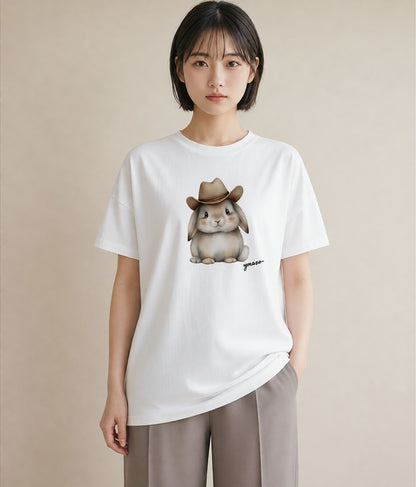 デザインTシャツ レディース うさちゃん ペット 動物 イラスト 手描き風 自分用 ルームウェア 白T YMAZO