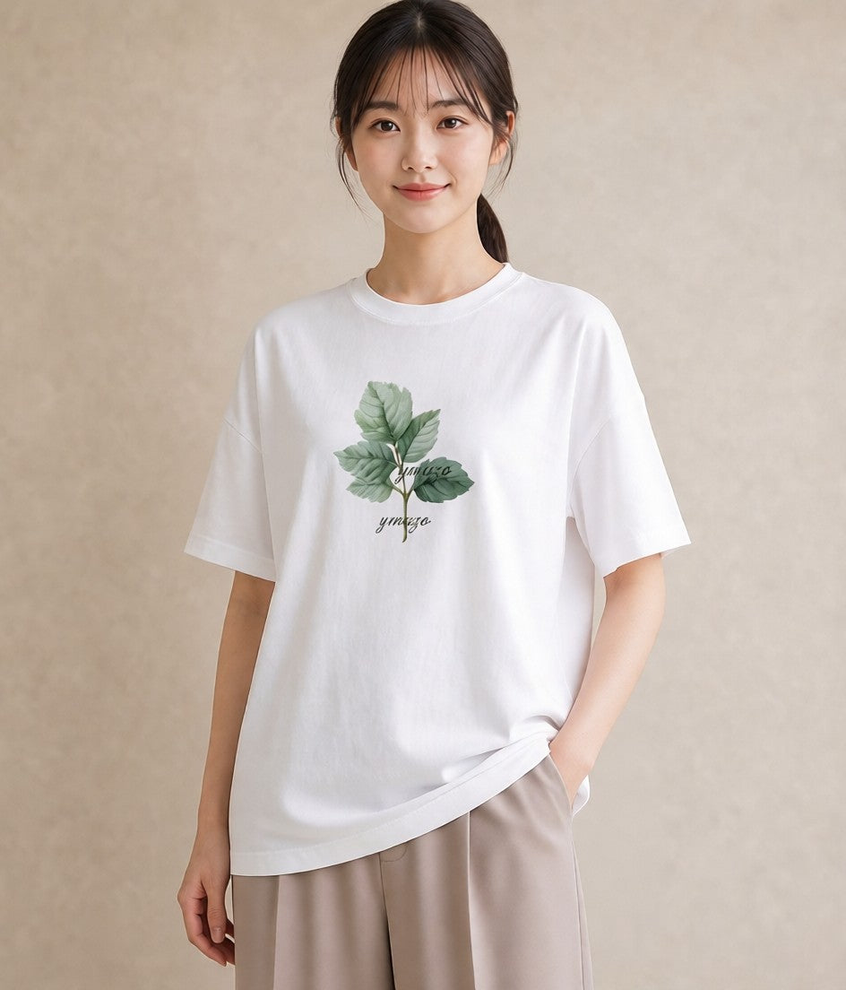 グラフィックTシャツ レディース 葉っぱ 植物 ボタニカル イラスト ミニマル 女性 旅行用 白T YMAZO