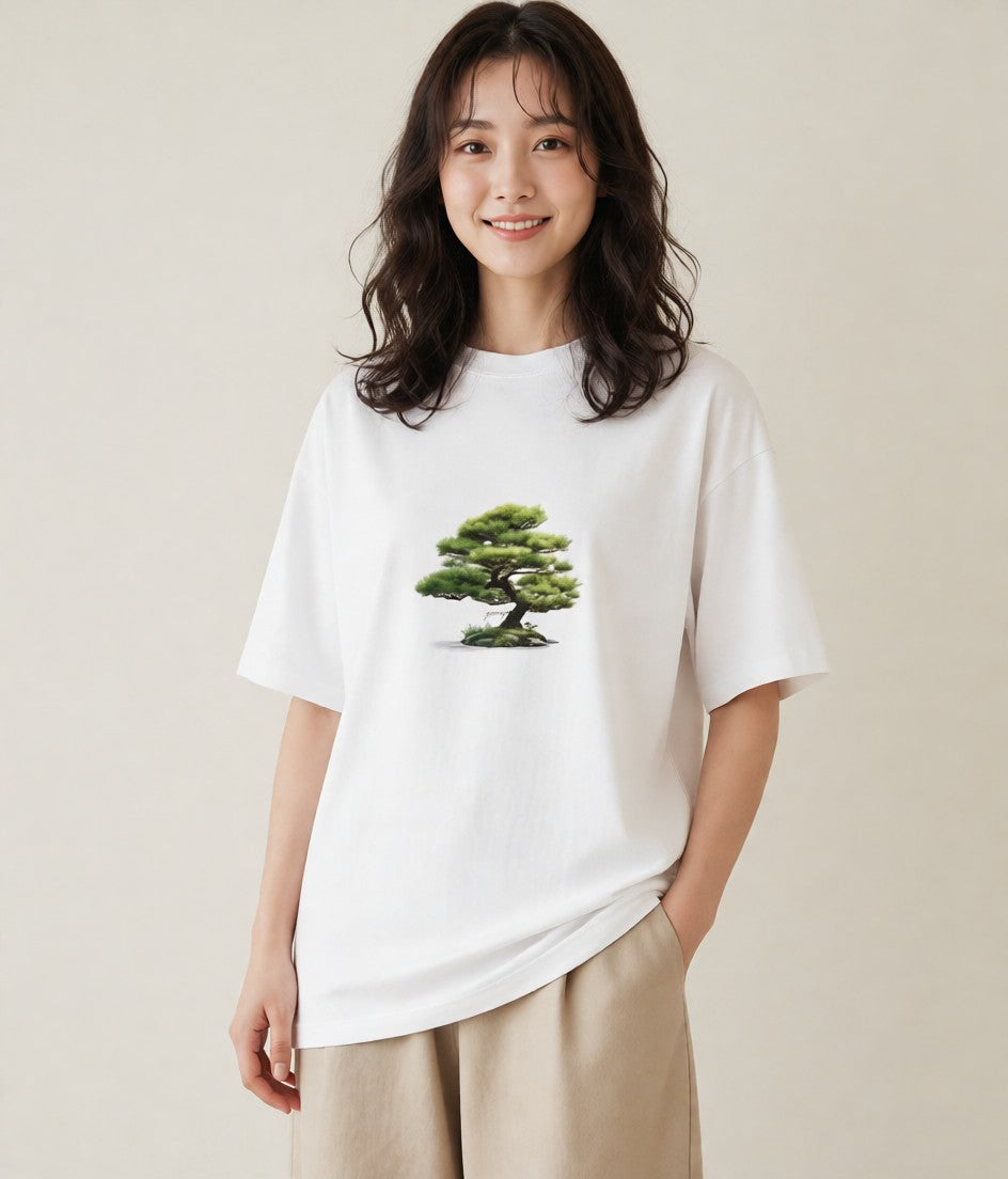 グラフィックTシャツ レディース 盆栽 植物 ボタニカル イラスト シンプル 友達ギフト 部屋着 白T YMAZO