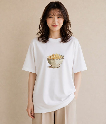 半袖Tシャツ レディース ポップコーン 食べ物 フード イラスト 可愛い 旅行 母娘コーデ 白T YMAZO