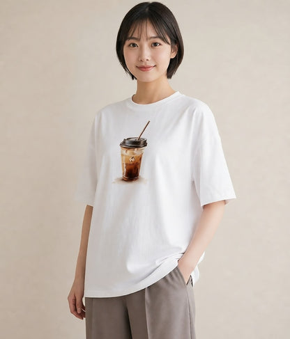 半袖Tシャツ レディース カフェラテ 食べ物 フード イラスト きれいめ 春コーデ 姉妹 白T YMAZO