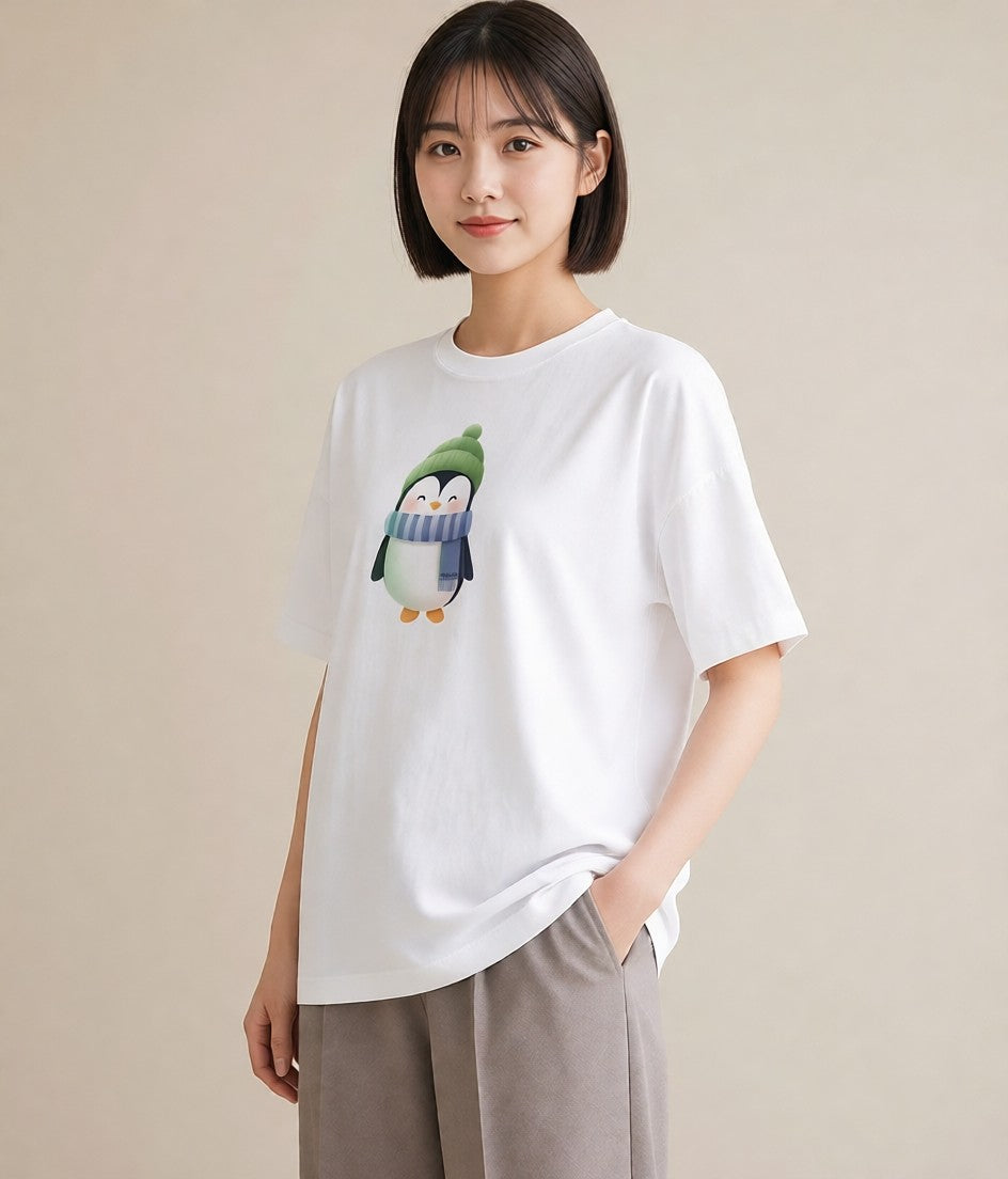 Tシャツ レディース ペンギン ぺんぎん 動物 アニマル イラスト ゆるコーデ 通学 誕生日プレゼント 白T YMAZO